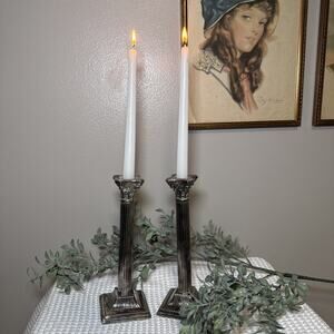 Pair 10” Vintage E.B. Rogers Silverplate Corinthian Column Candlesticks Heavy